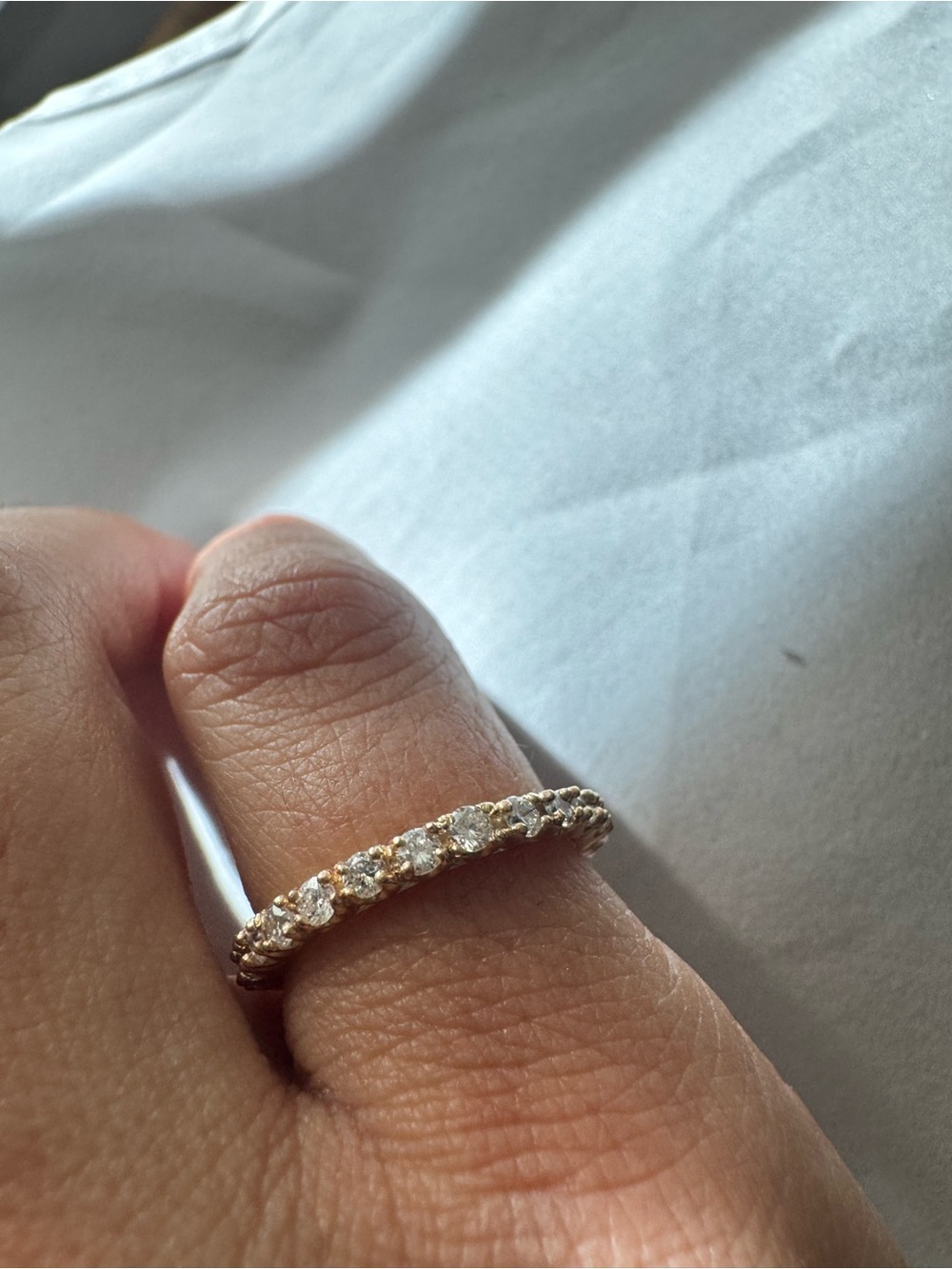 14K Solid Gold Diamond Eternity Band - Sparkling Gold Diamond Ring - Picture 10 of 12